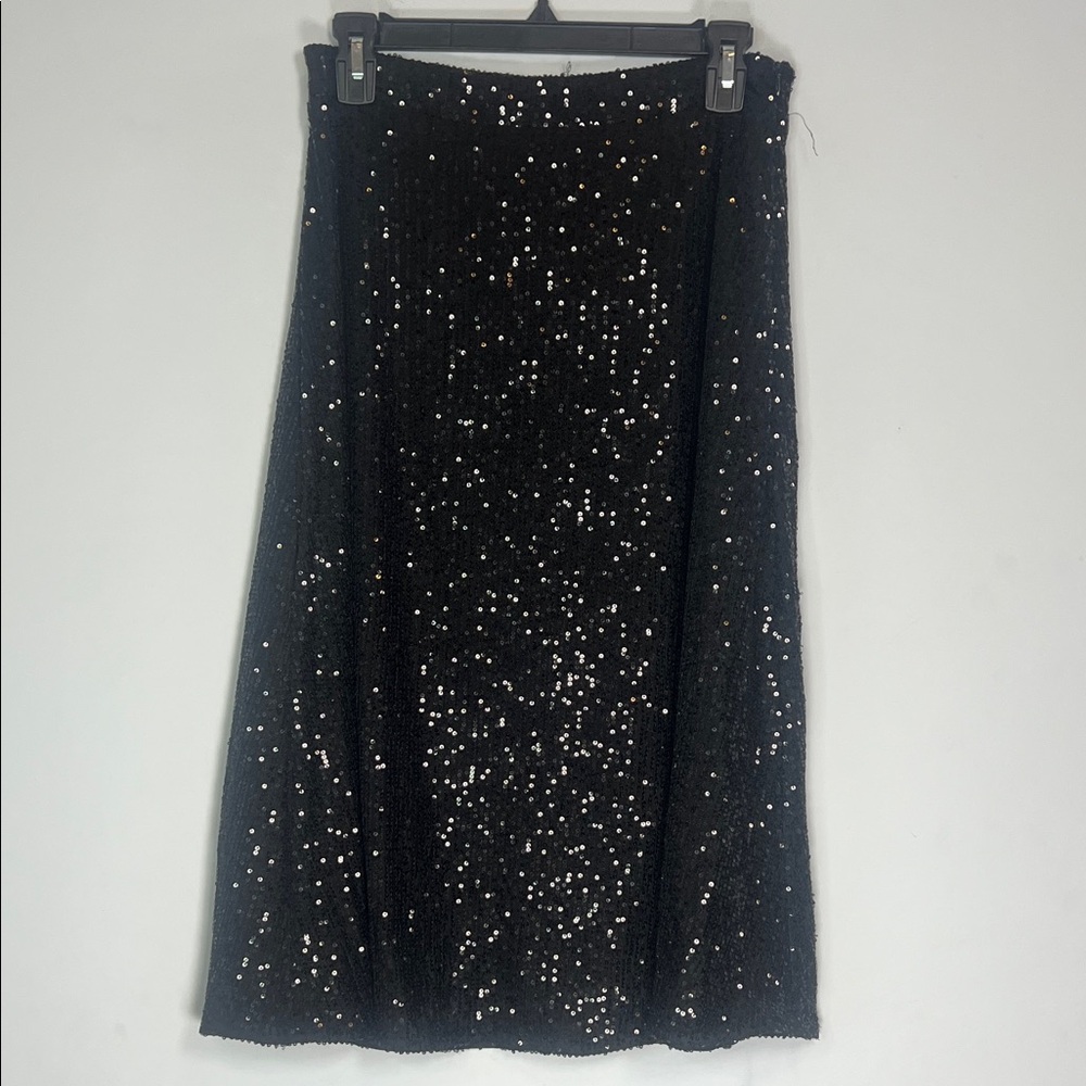 NWT‎ Anthropologie Women's Elegant Black Sequin Skirt Midi Length Size Small